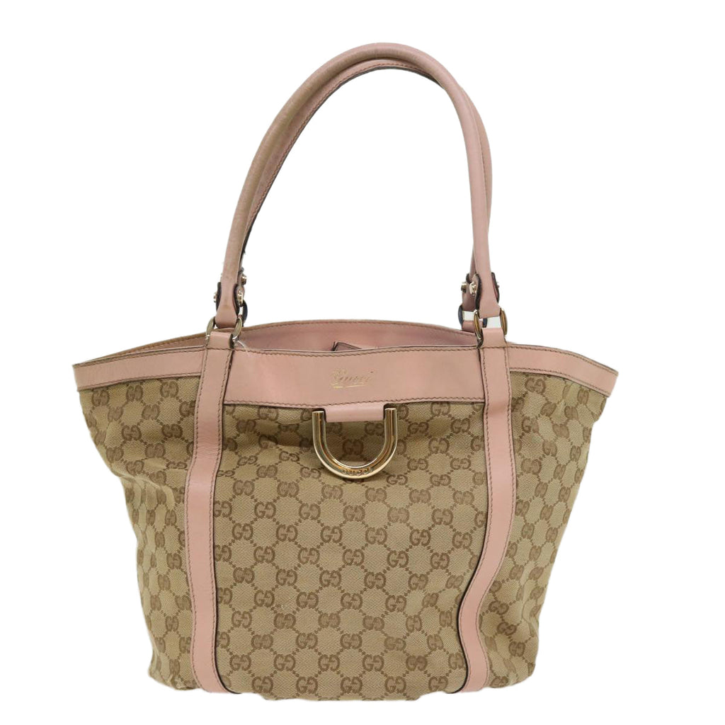 GUCCI GG Canvas Tote Bag Leather Beige 211982  ar9875B