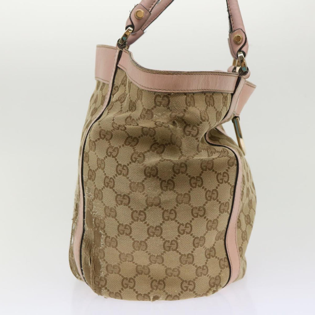 GUCCI GG Canvas Tote Bag Leather Beige 211982  ar9875B