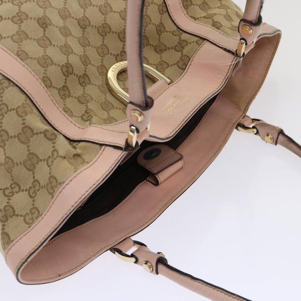 GUCCI GG Canvas Tote Bag Leather Beige 211982  ar9875B