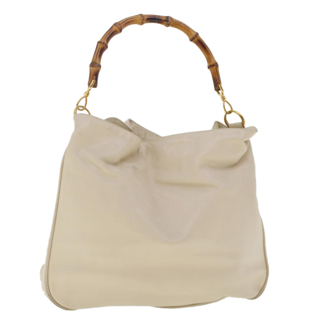 GUCCI Bamboo Shoulder Bag Leather Beige Brown  ar9898B