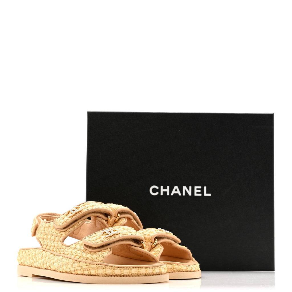 Braided Fabric Velcro Dad Sandals 36.5 Beige