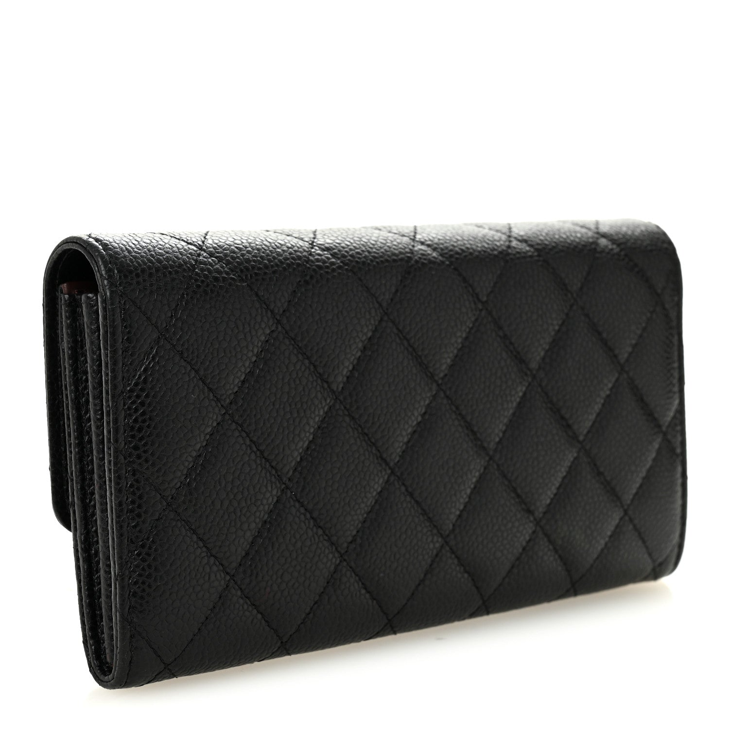 Caviar Quilted Large Gusset Flap Wallet Black