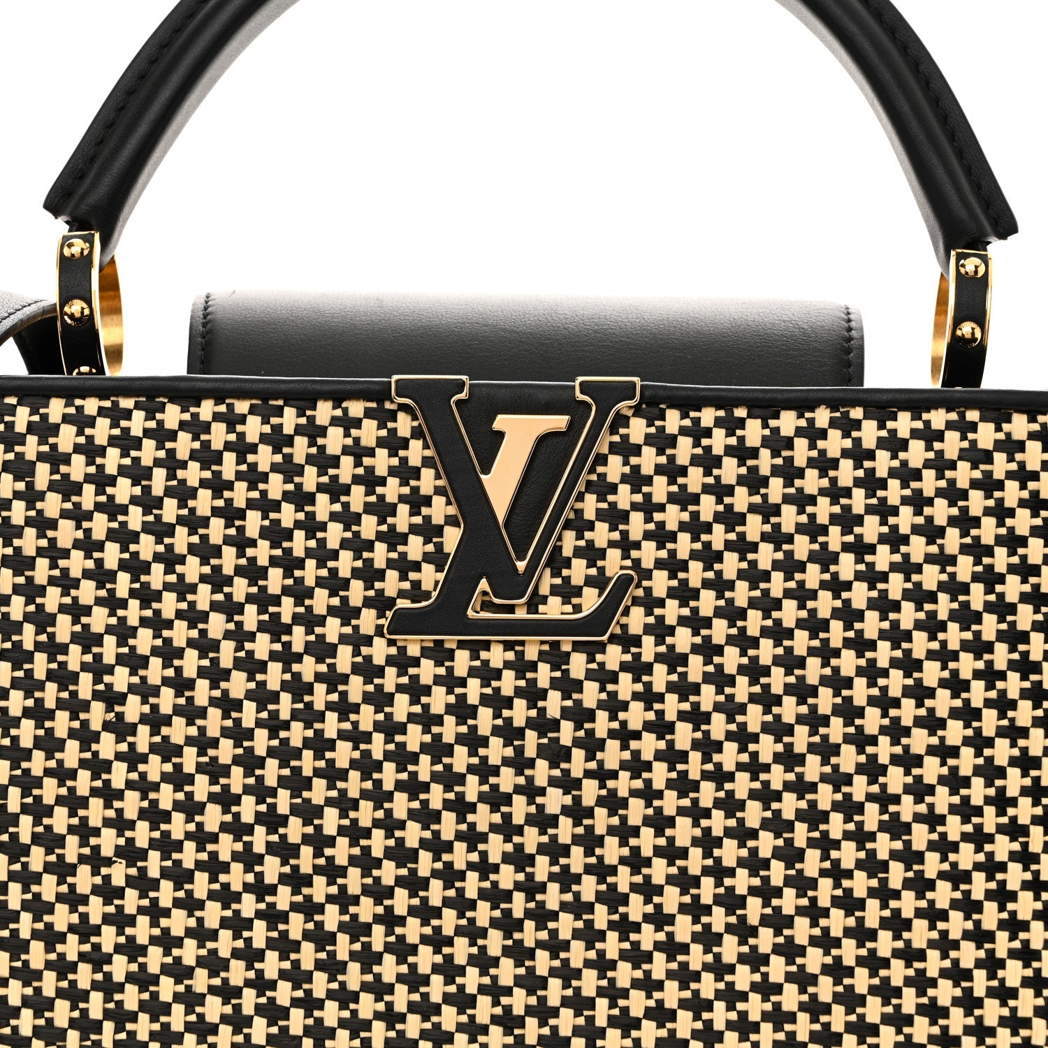 Louis Vuitton Raffia Calfskin Capucines MM Black Ecru