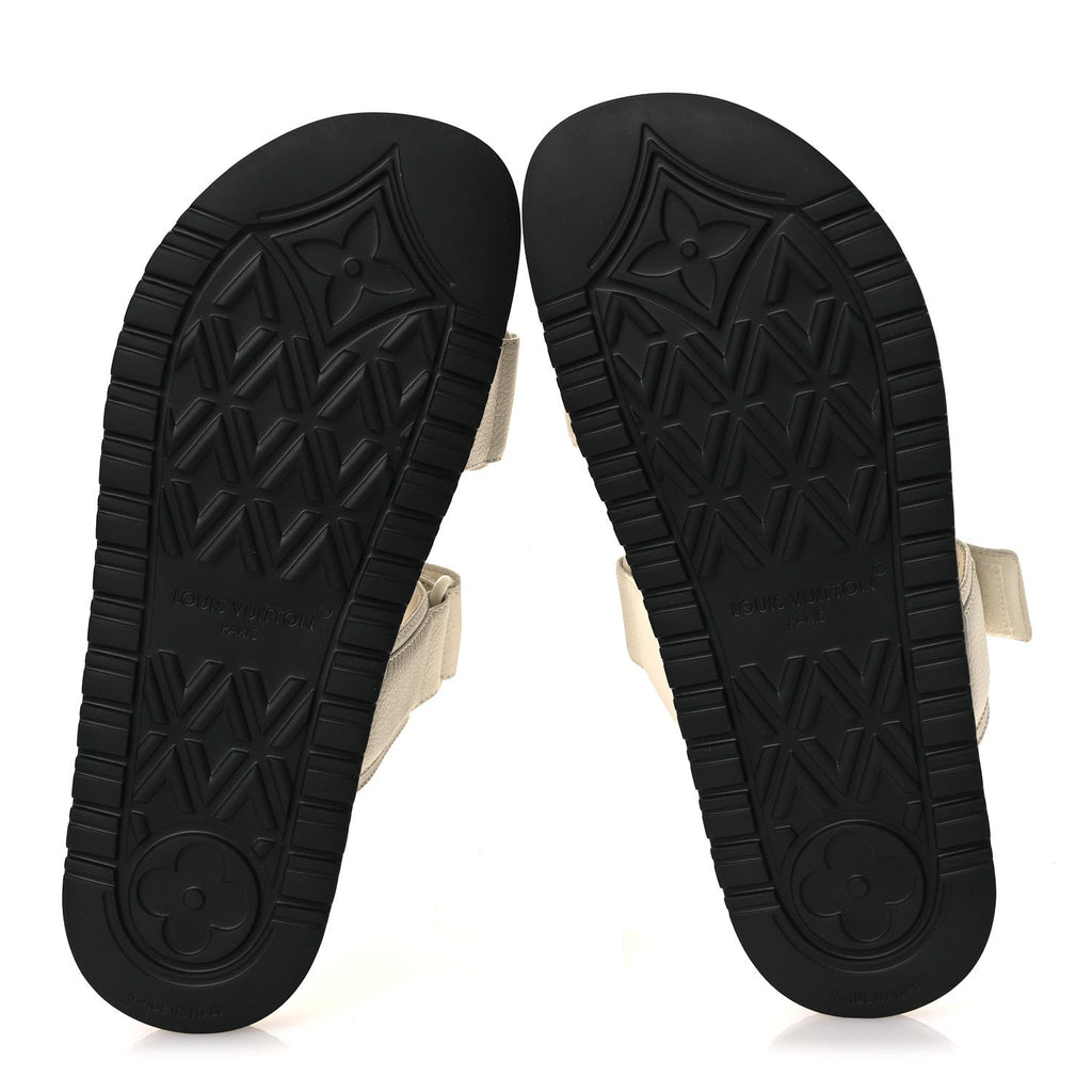 Louis Vuitton Grained Calfskin Sunset Comfort Flat Sandals 39 Light Beige