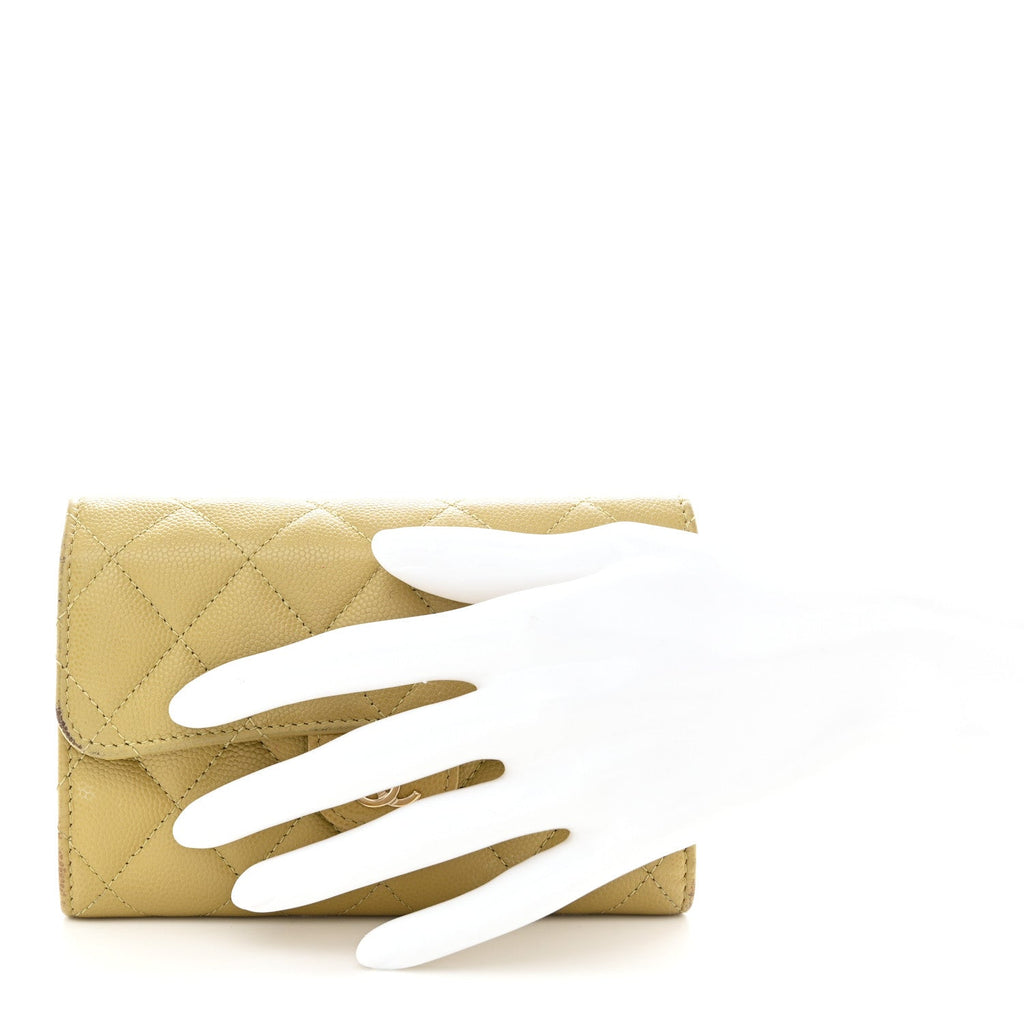 Caviar Quilted Medium Flap Wallet Beige