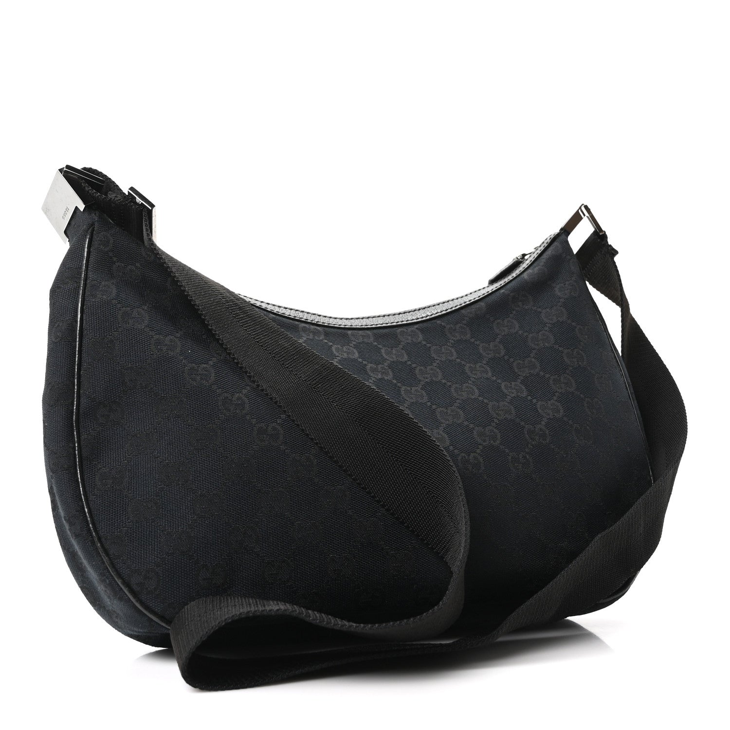 Gucci Monogram Medium Half Moon Hobo Black