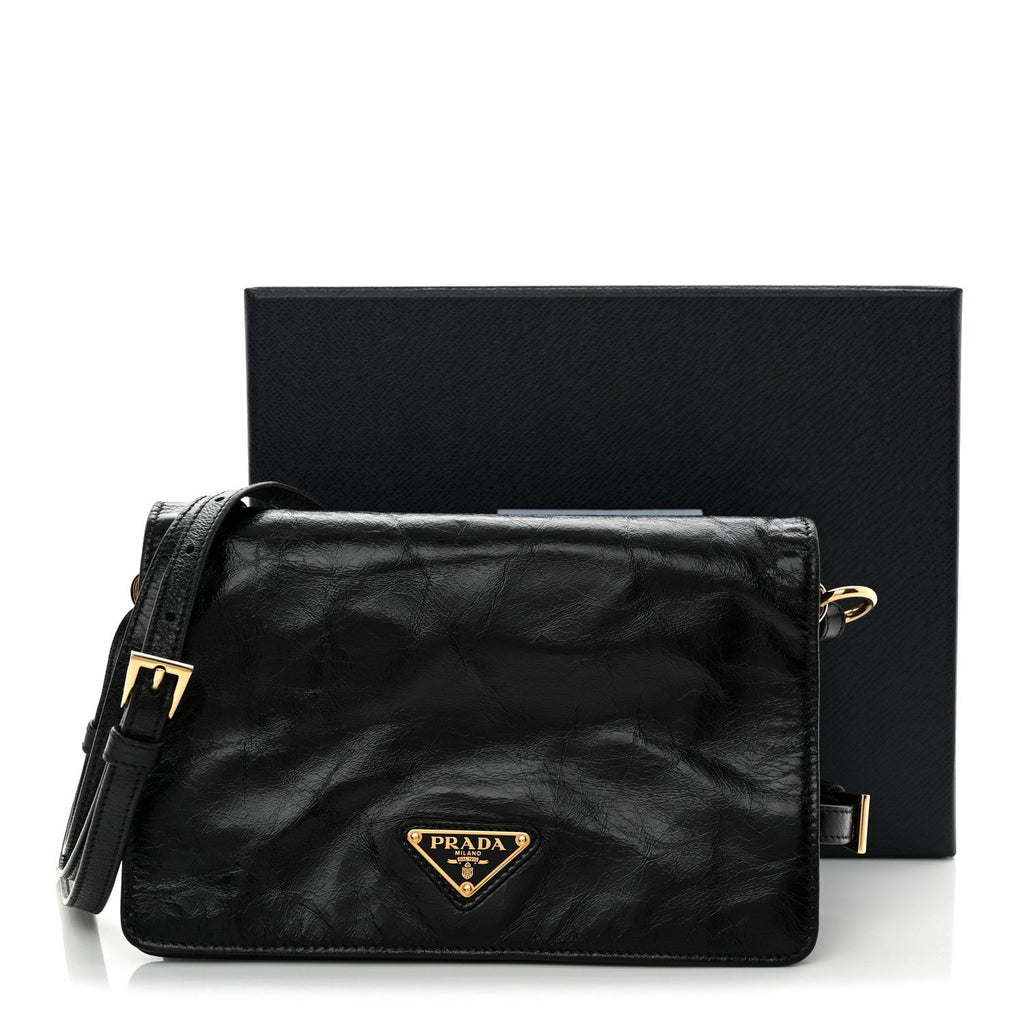 Prada Soft Lux Calfskin Triangle Mini Shoulder Bag Black