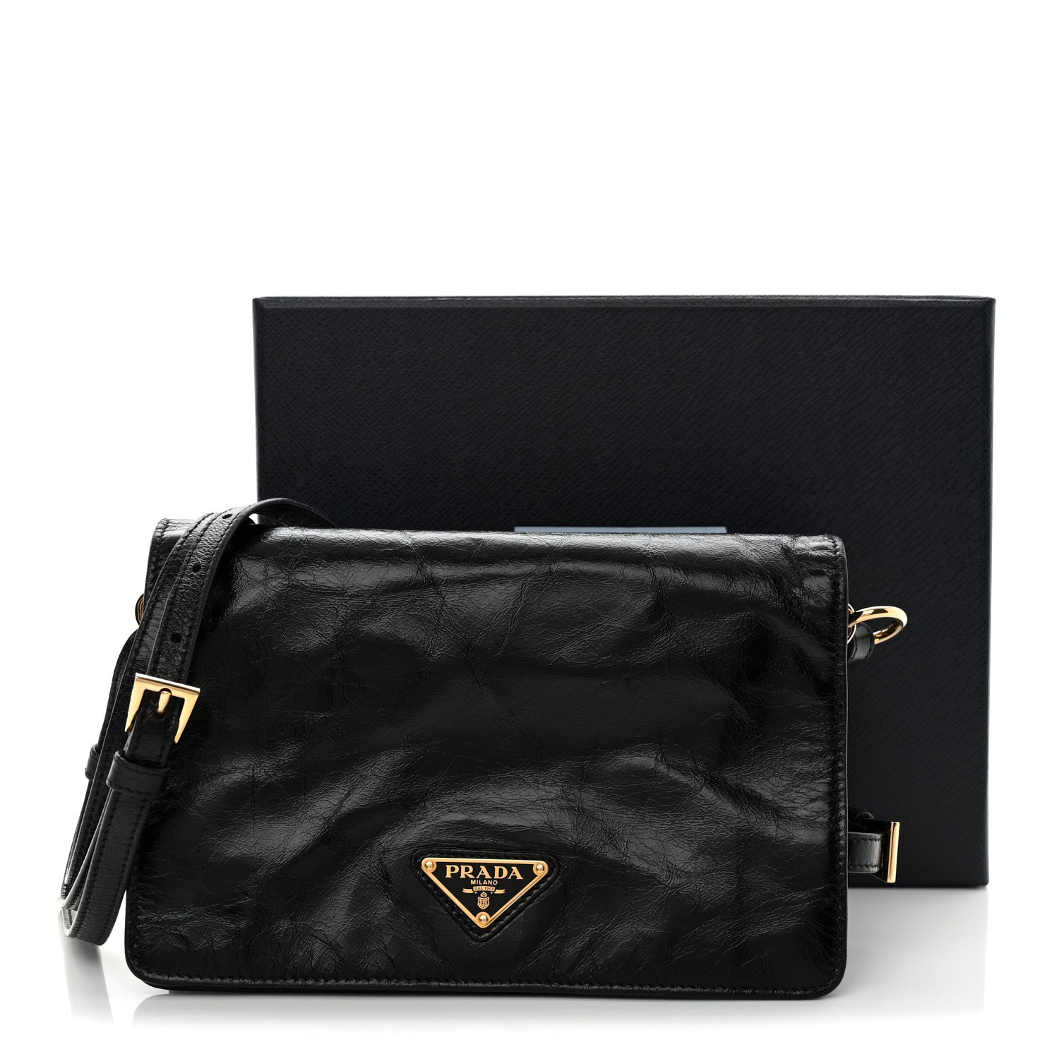 Prada Soft Lux Calfskin Triangle Mini Shoulder Bag Black