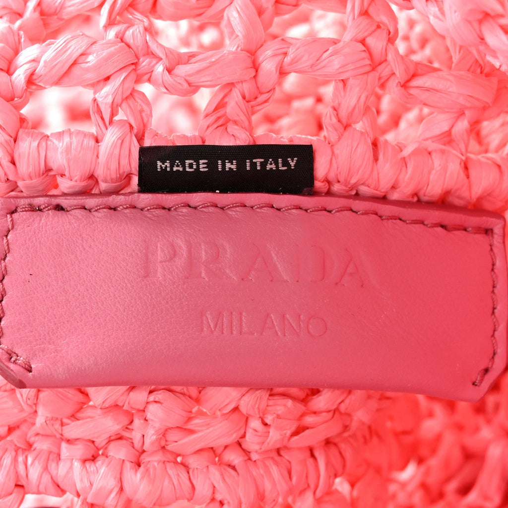 Prada Yarn Raffia Effect Crochet Logo Embroidered Tote Bag Petalo