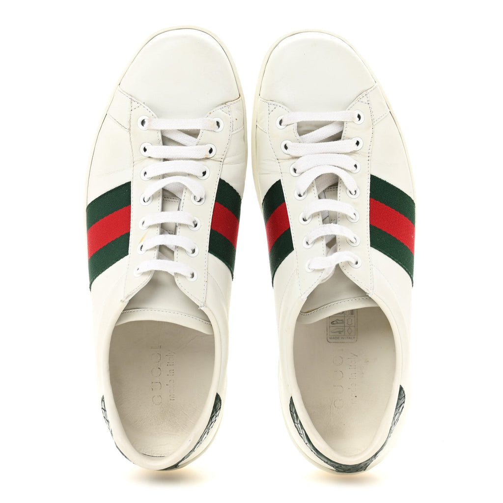 Gucci Calfskin Crocodile Web Mens Ace Sneakers 9 White Green