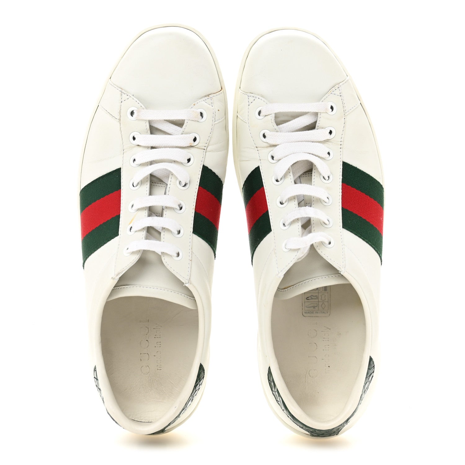 Gucci Calfskin Crocodile Web Mens Ace Sneakers 9 White Green