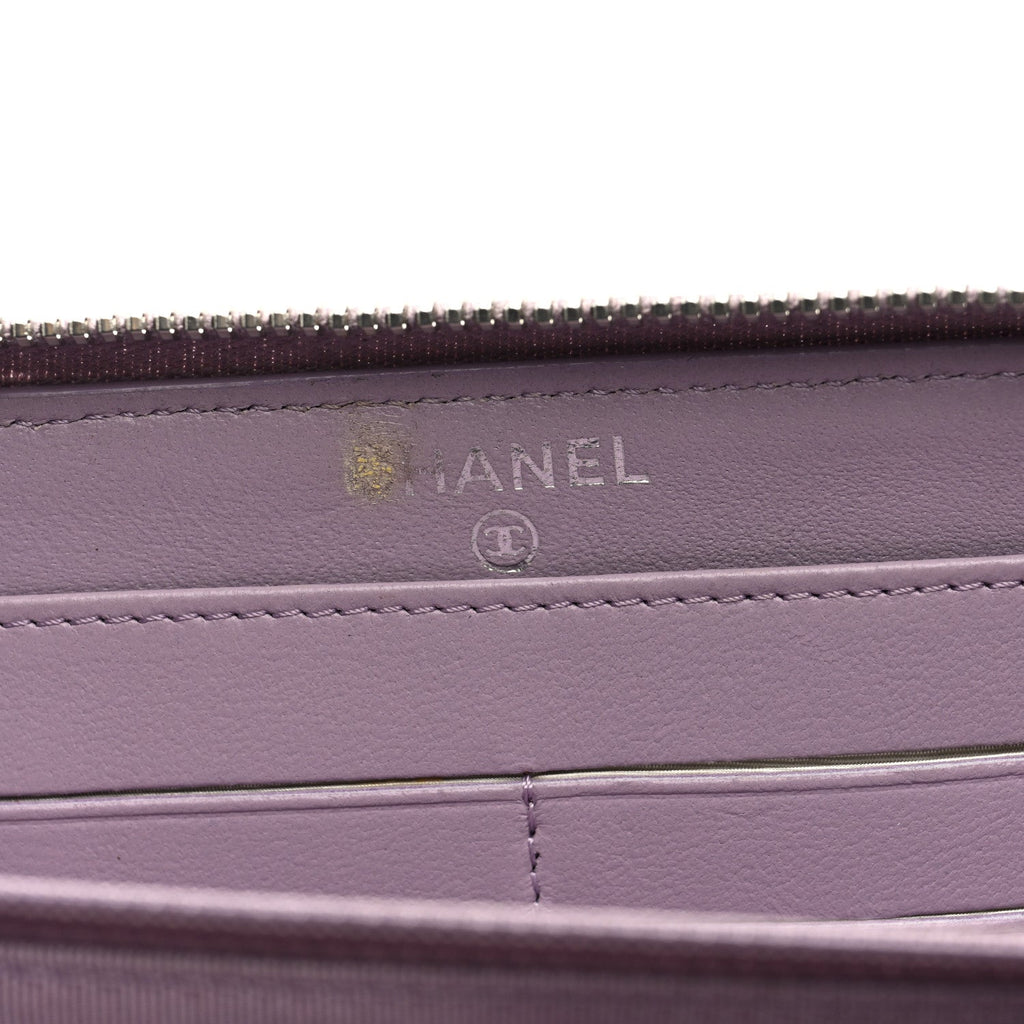 Lambskin Quilted Large Gusset Zip Around Wallet Light Purple