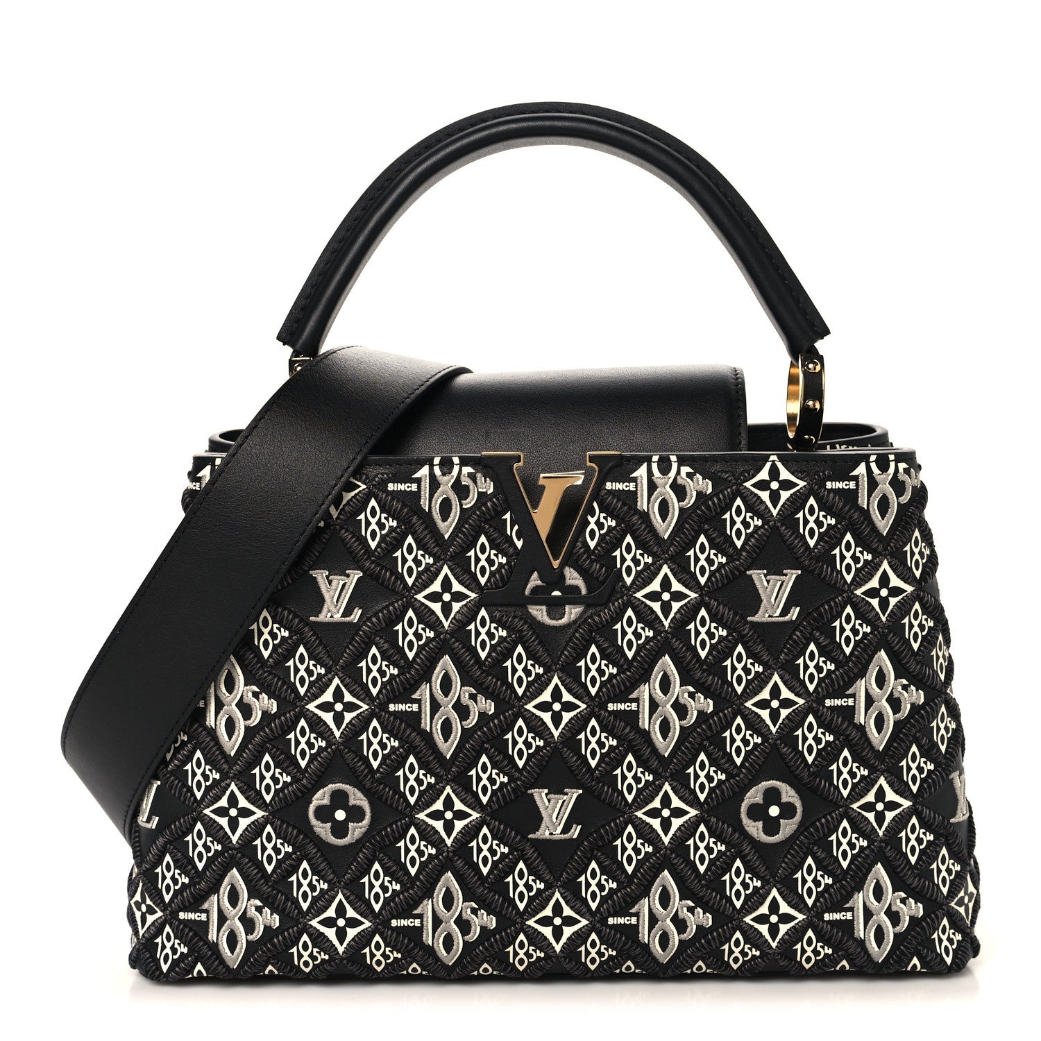 Louis Vuitton Calfskin Since 1854 Embroidered Capucines PM Black