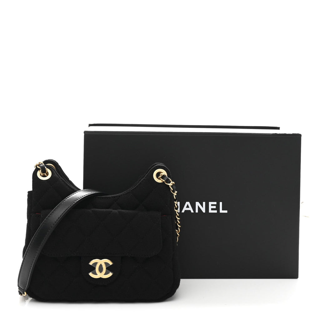 Chanel Jersey Quilted Small Wavy CC Hobo Black