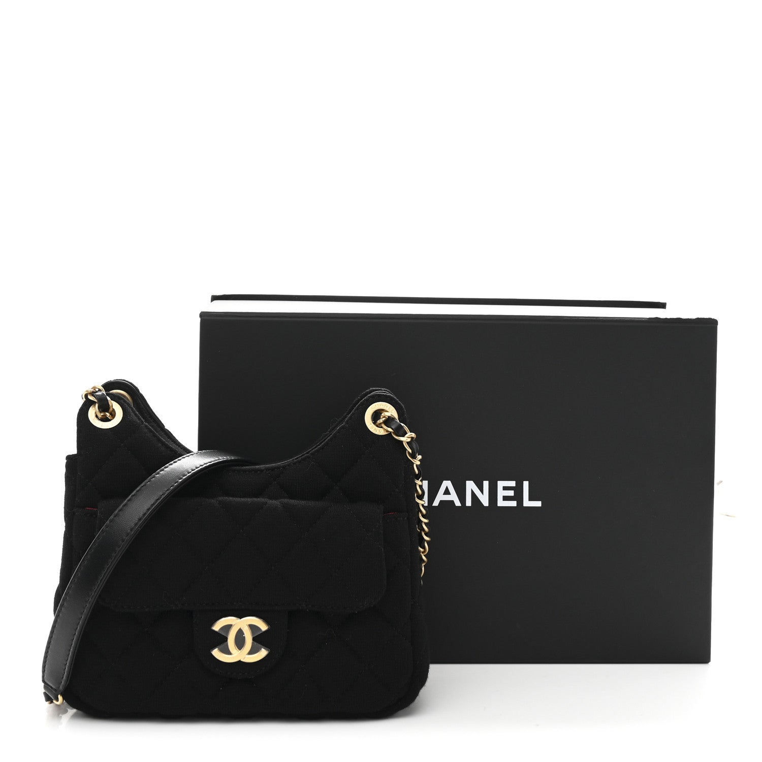 Chanel Jersey Quilted Small Wavy CC Hobo Black