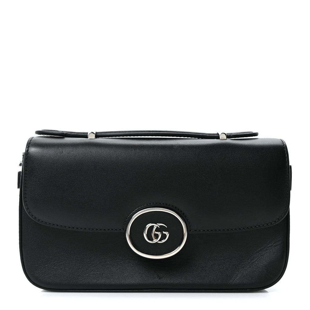 Gucci Senna Calfskin Petite GG Top Handle Shoulder Bag Black