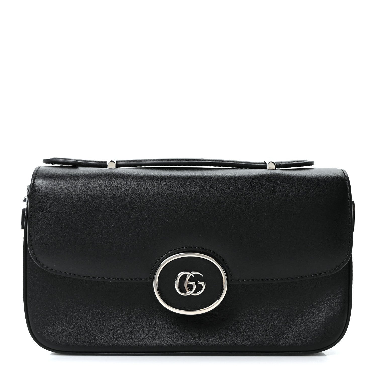 Gucci Senna Calfskin Petite GG Top Handle Shoulder Bag Black