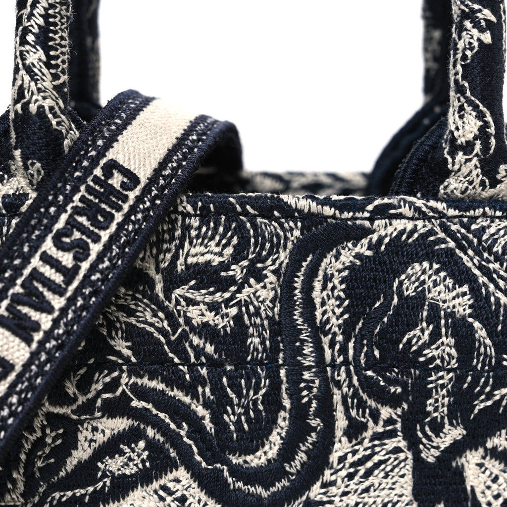 Christian Dior Canvas Toile de Jouy Reverse Embroidered Mini Book Tote Phone Bag Blue