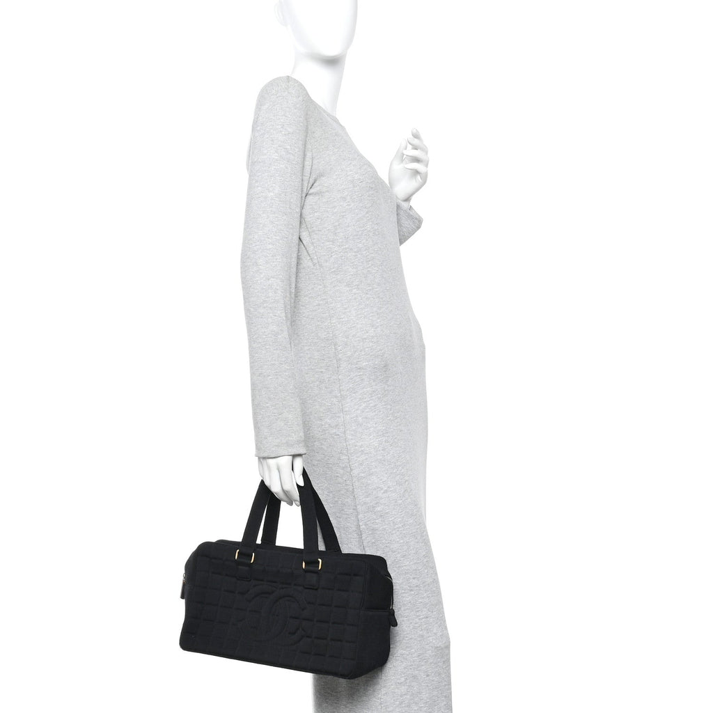 Chanel Jersey Square Quilted Bowler Black