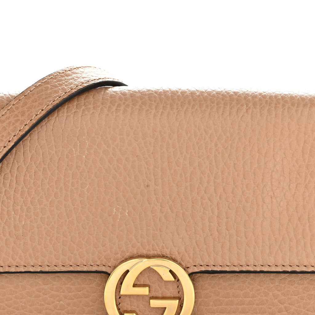 Gucci Dollar Calfskin Interlocking G Chain Wallet Camelia