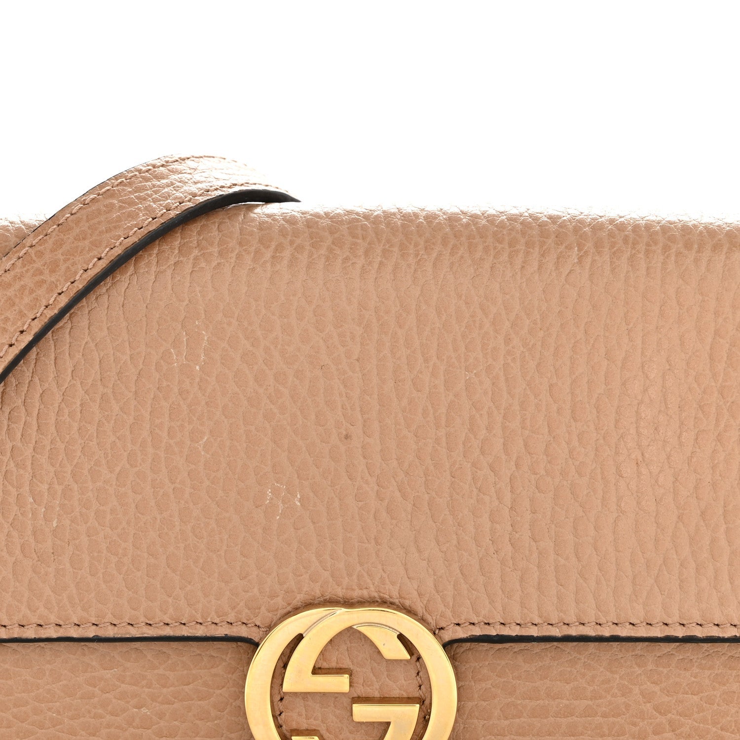 Gucci Dollar Calfskin Interlocking G Chain Wallet Camelia