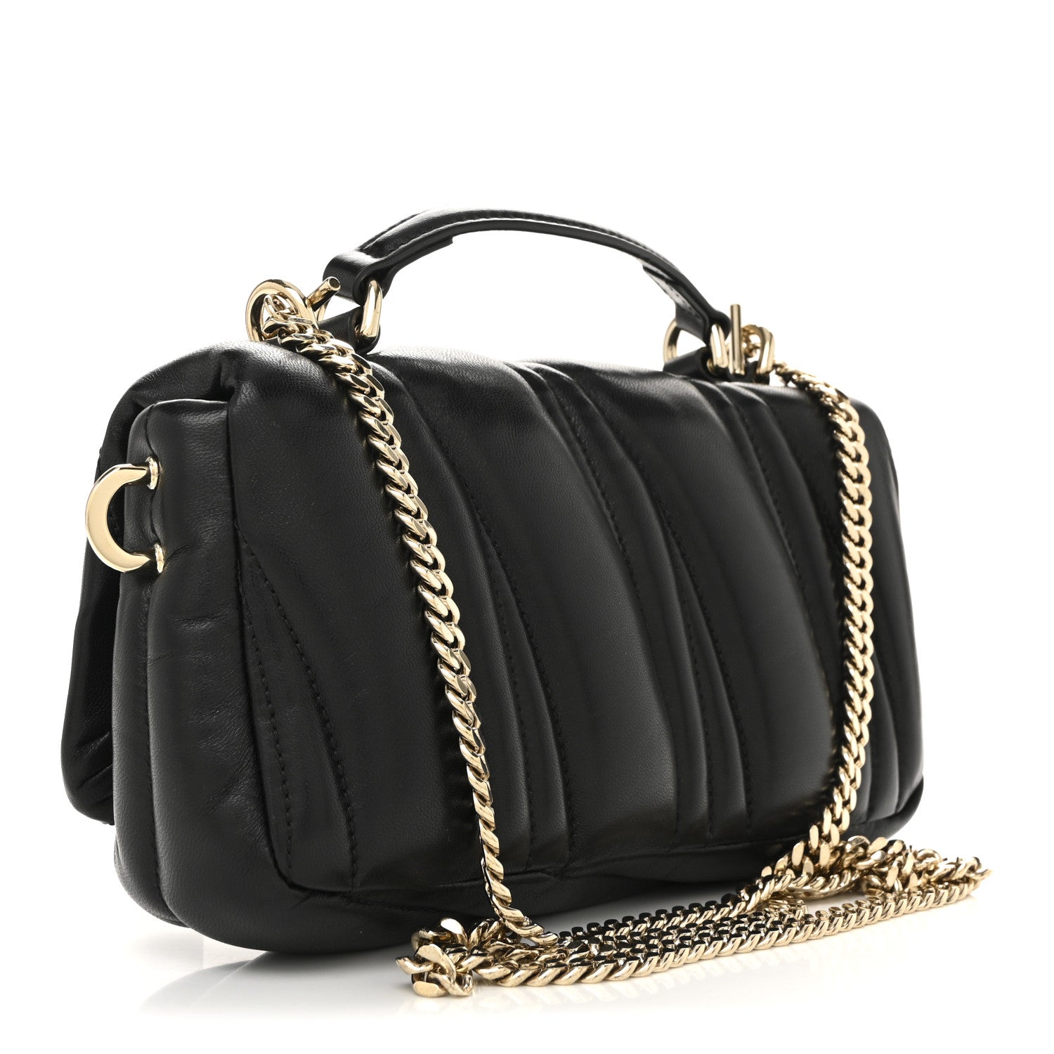 Gucci Lambskin Quilted Mini GG Milano Top Handle Shoulder Bag Black