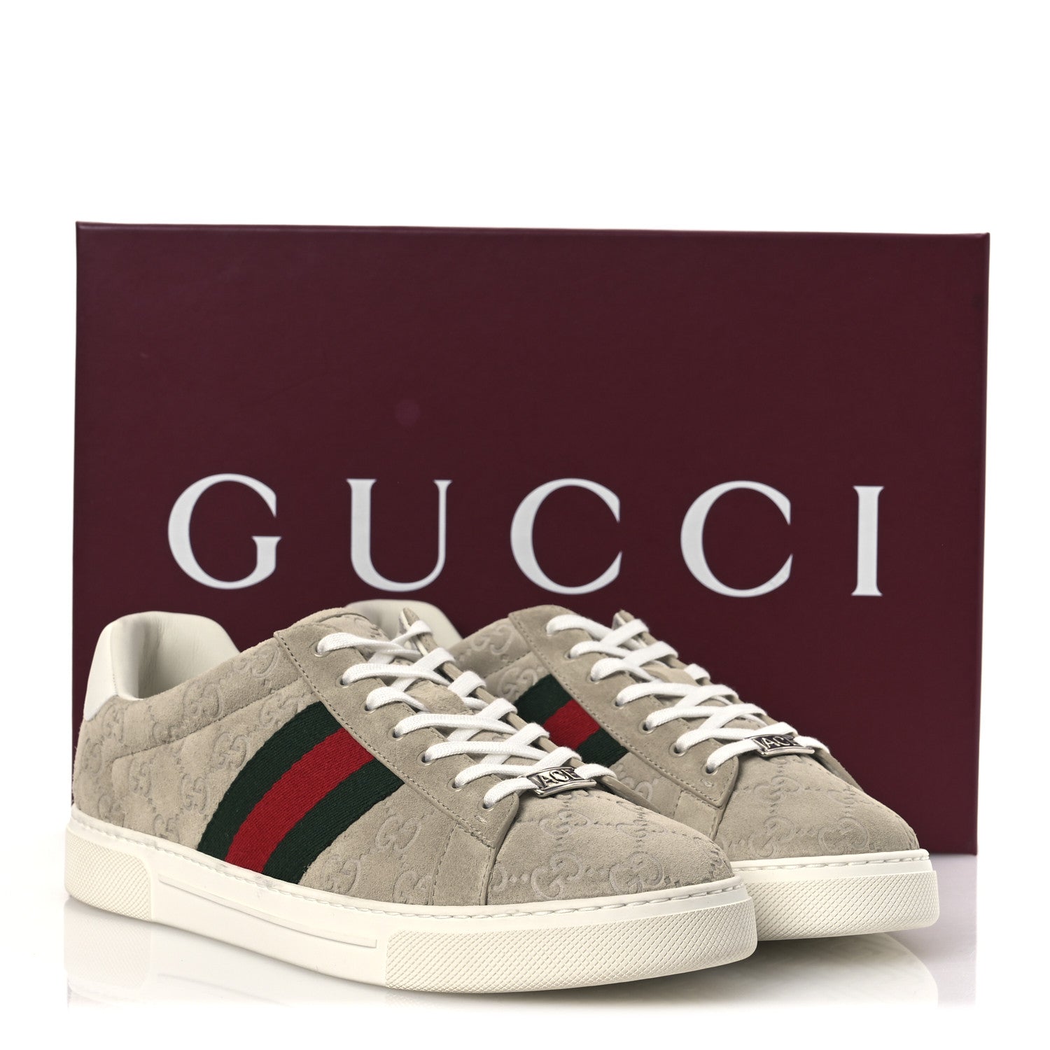 Gucci Suede Web Mens Ace Sneakers 8.5 Oatmeal