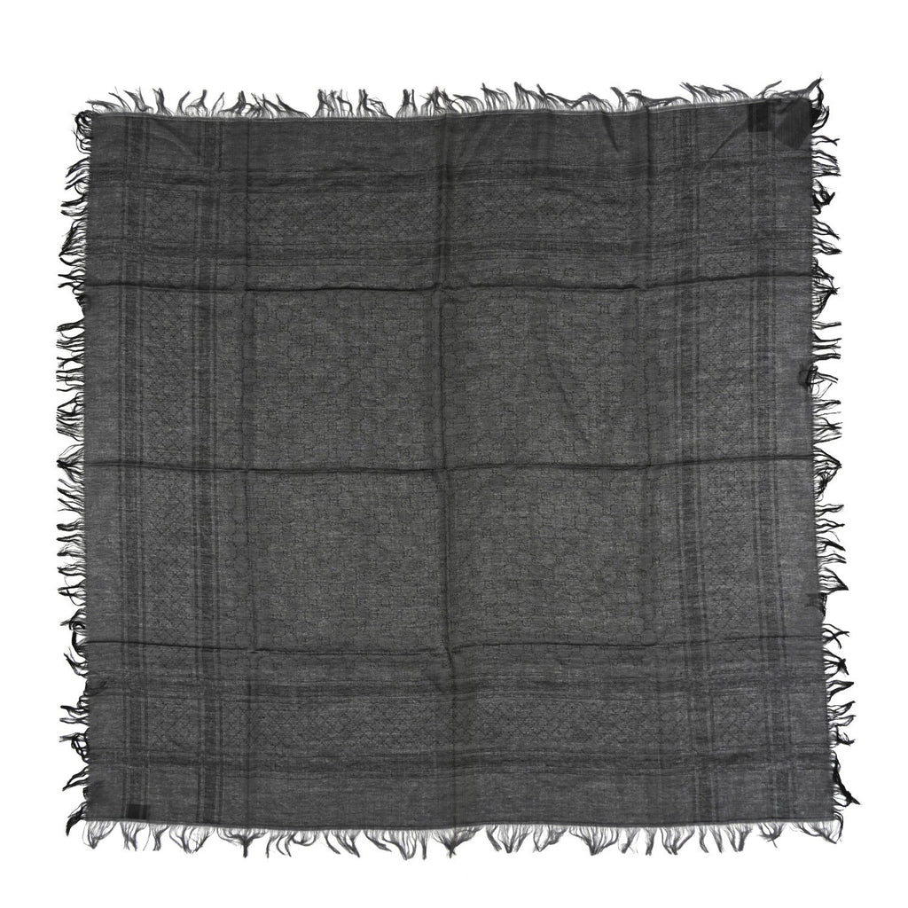 Gucci Wool Silk GG Monogram Diamante Plaid Surviee Shawl Graphite Black
