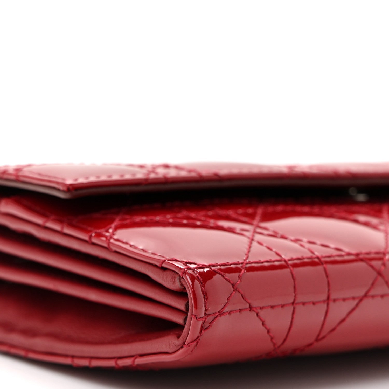 Christian Dior Patent Cannage Lady Dior Rendezvous Wallet On Chain Rouge Ceris