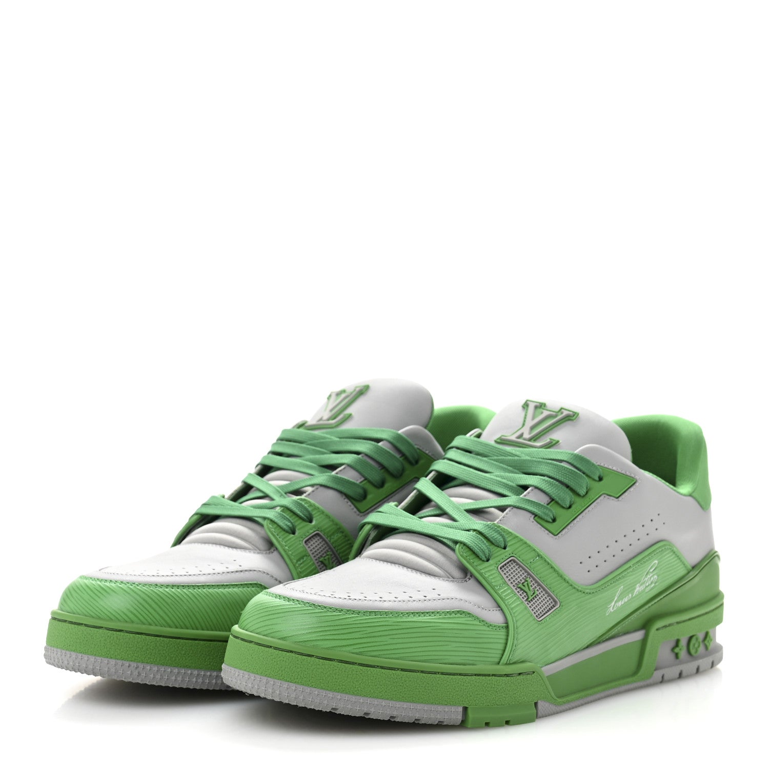 Louis Vuitton Calfskin Epi Mens LV Trainer Sneakers 11 Green Grey
