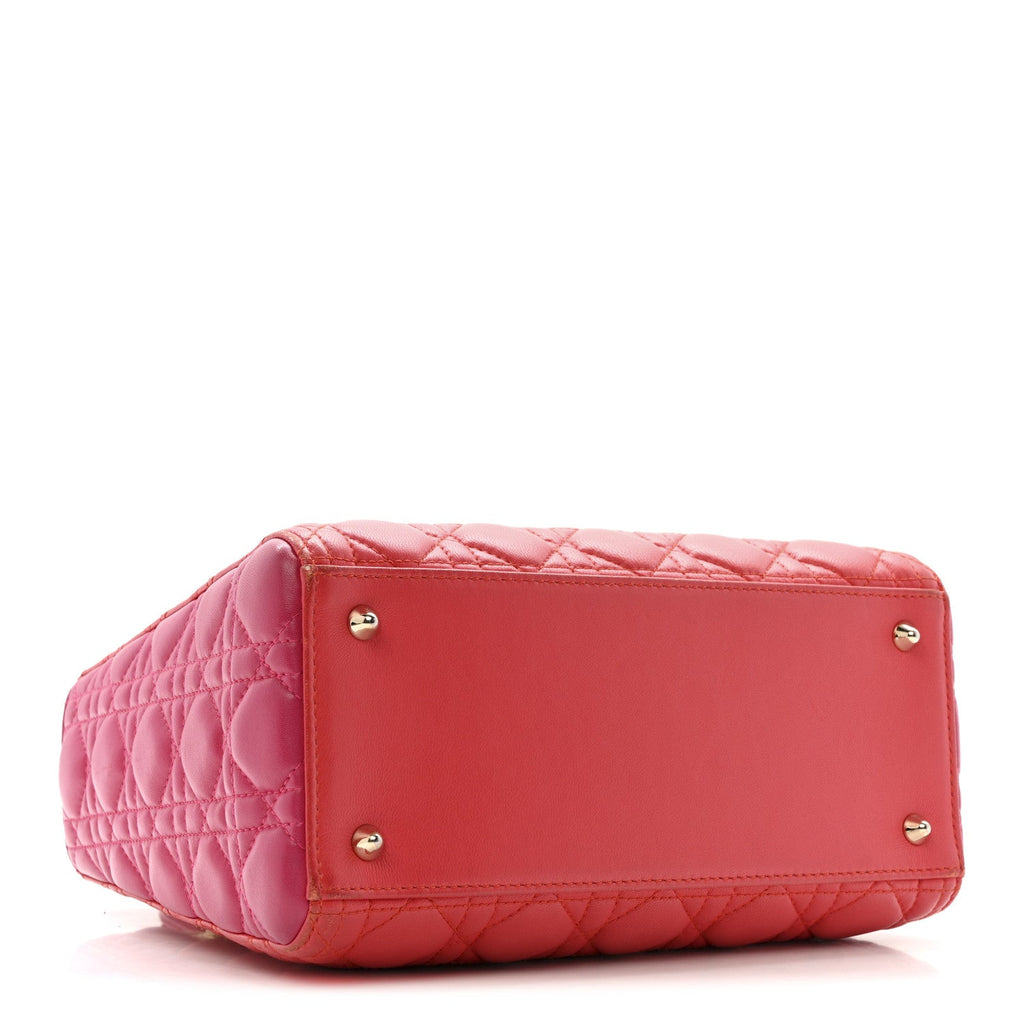 Christian Dior Lambskin Cannage Medium Bi-Color Lady Dior Orange Fuchsia