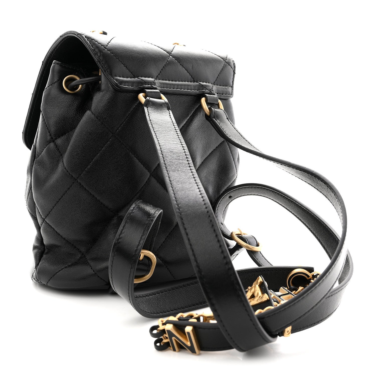 Chanel Lambskin Quilted Logo Mini Backpack Black