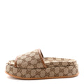Gucci Original GG Canvas Monogram Womens GG Platform Sandals 37 Beige Dark Brown