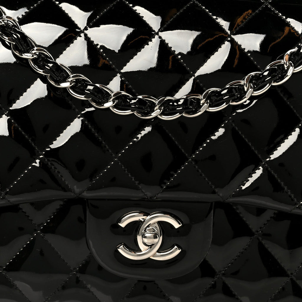 Chanel Patent Quilted Jumbo Double Flap Black