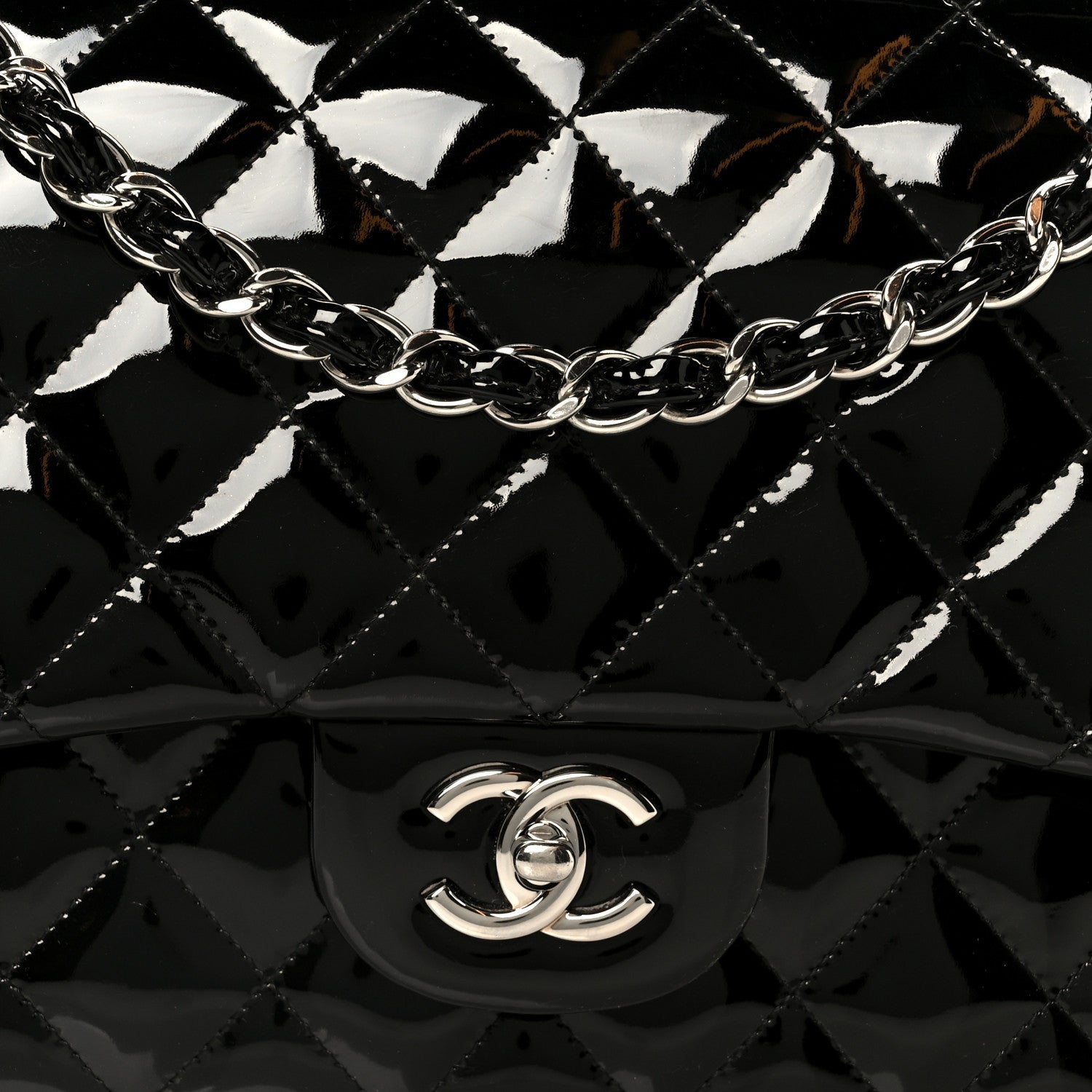 Chanel Patent Quilted Jumbo Double Flap Black