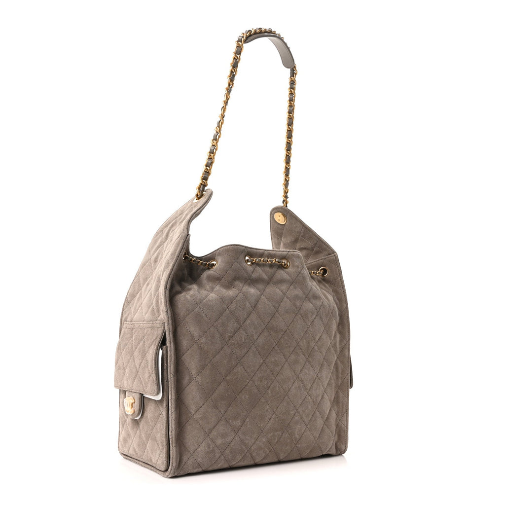 Chanel Suede Quilted Medium Chanel 25 Handbag Dark Grey