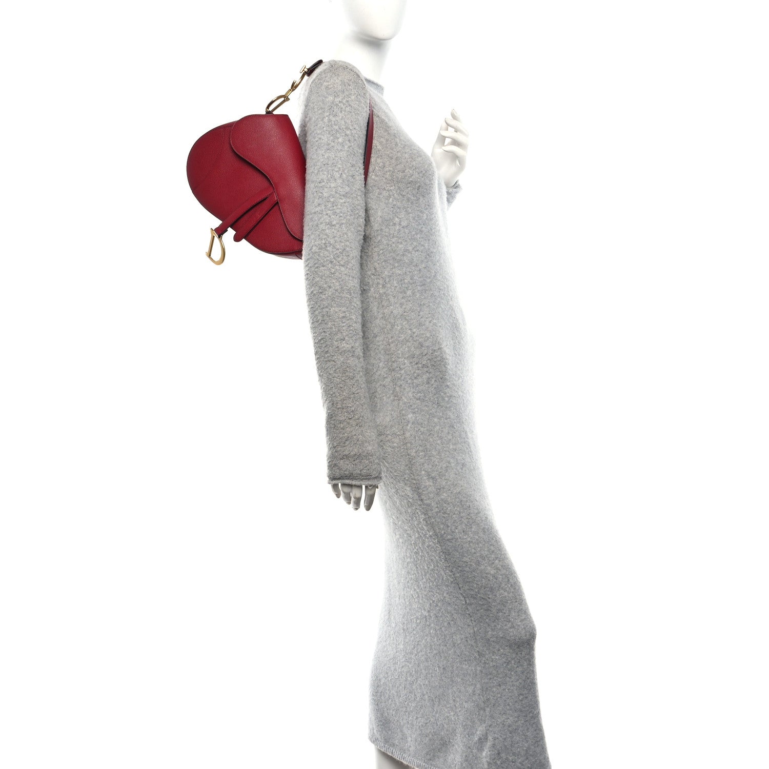 Christian Dior Grained Calfskin Saddle Bag Red