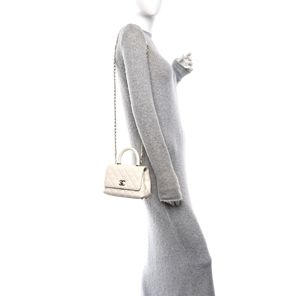 Chanel Caviar Quilted Extra Mini Coco Handle Flap White