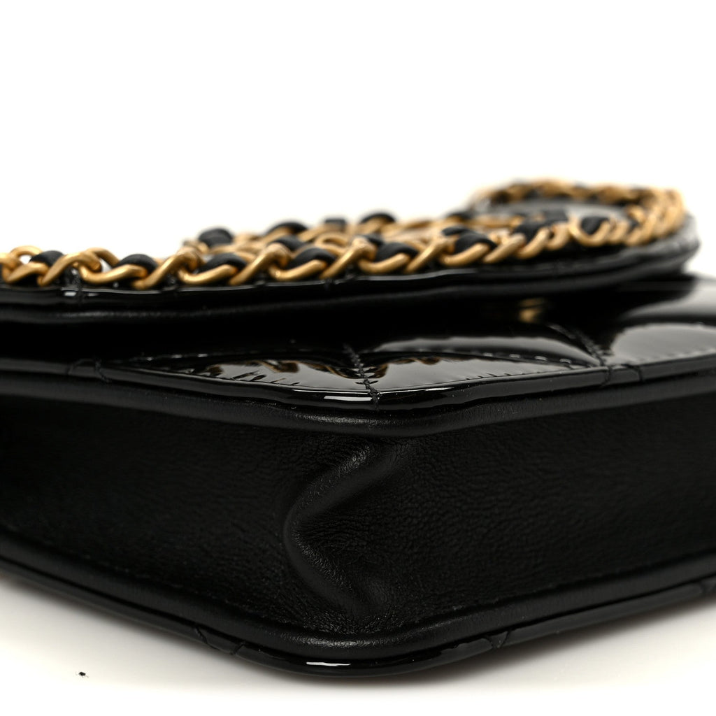 Chanel Patent Quilted Chain Around Heart Mini Chain Flap Black