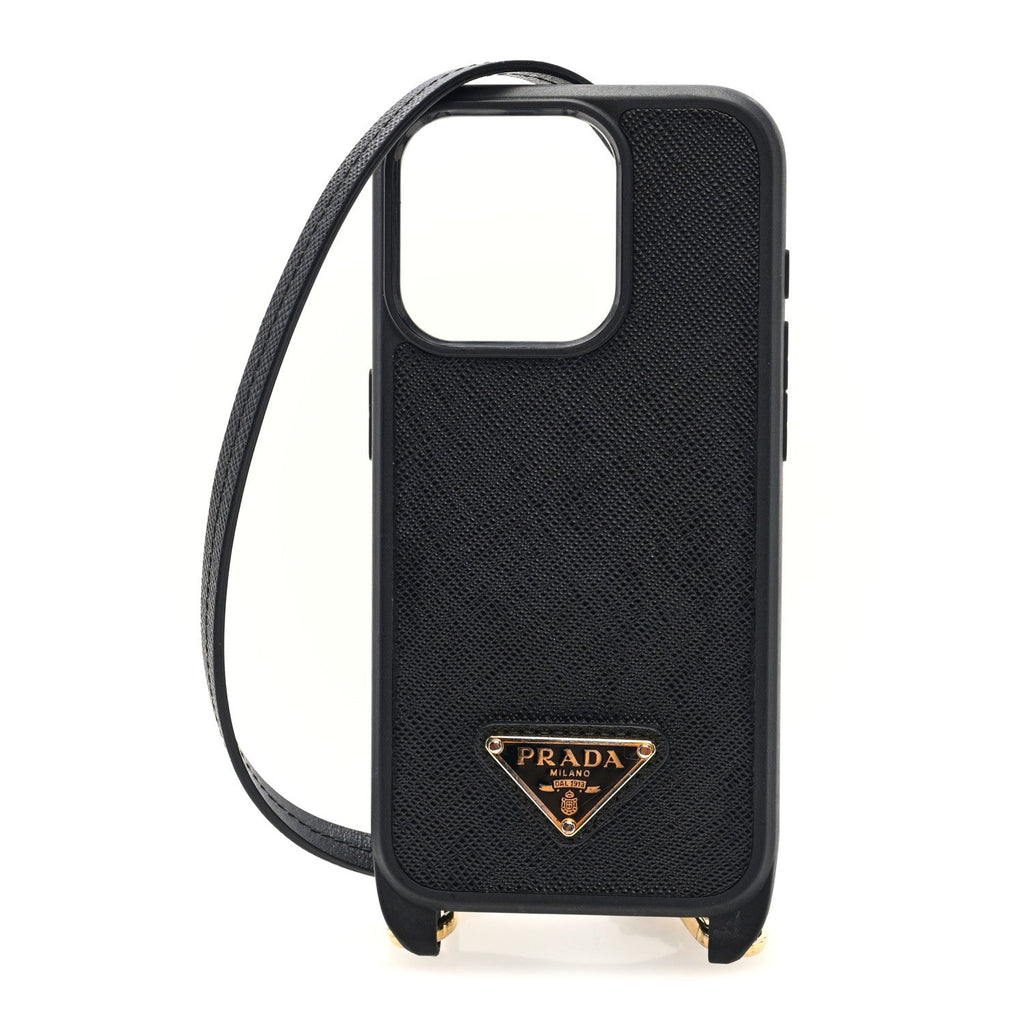 Prada Saffiano iPhone 15 Pro Case With Strap Black