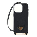 Prada Saffiano iPhone 15 Pro Case With Strap Black