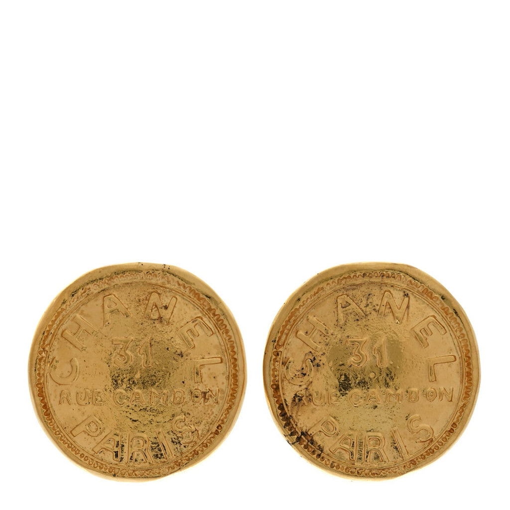 Metal CC Round Clip On Earrings Gold