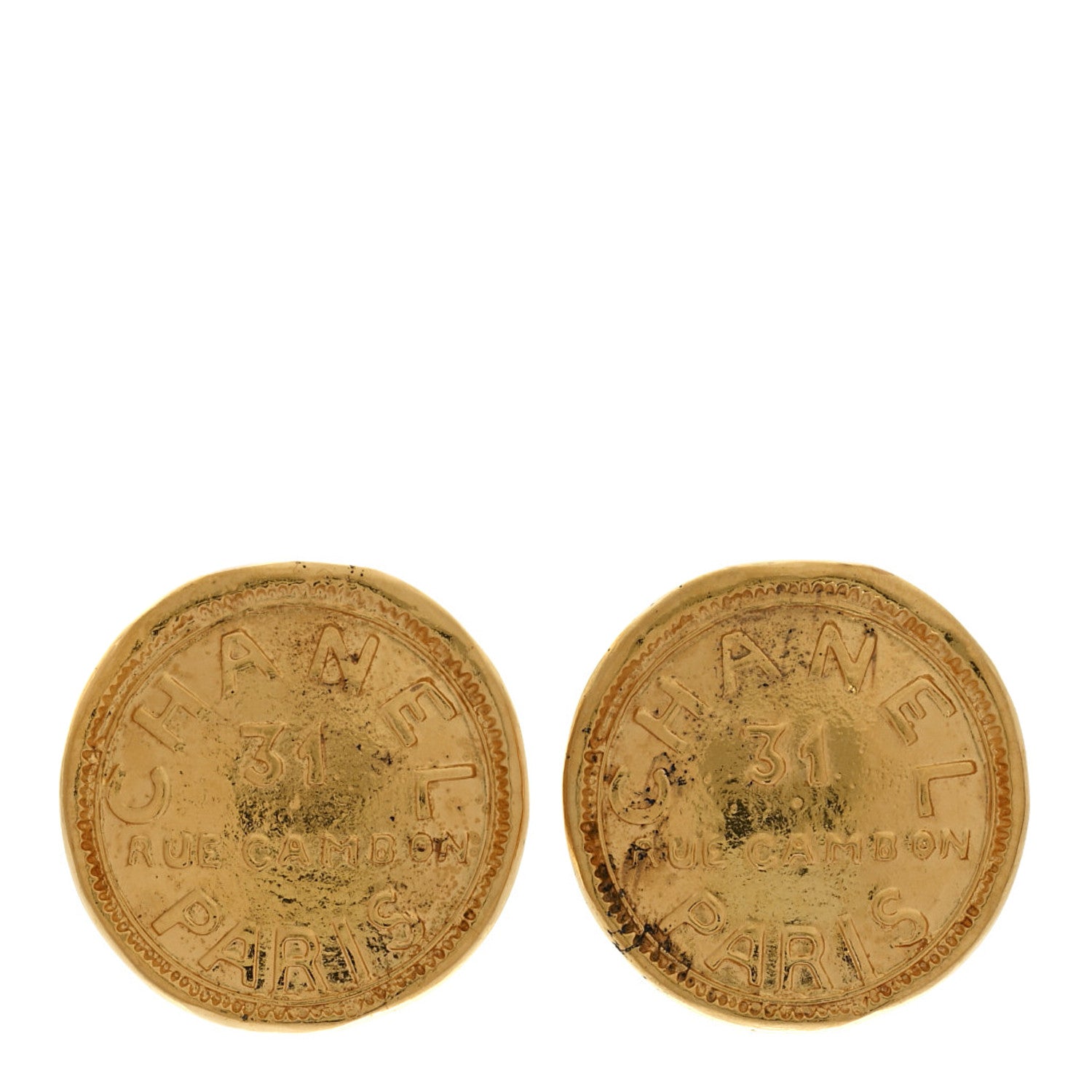 Metal CC Round Clip On Earrings Gold