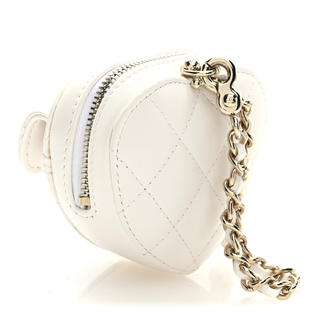 Lambskin Quilted CC Mini In Love Heart Bag Charm White