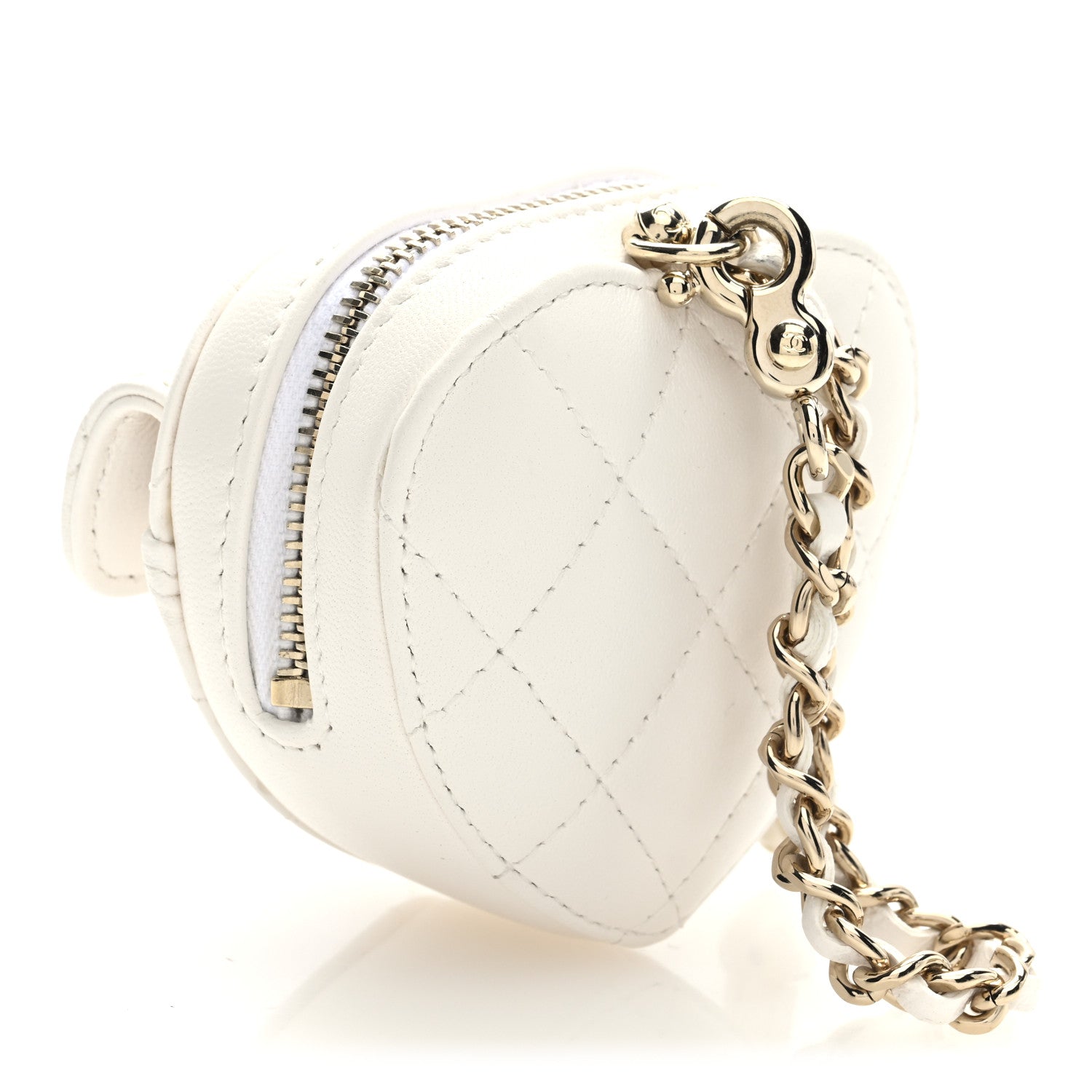 Lambskin Quilted CC Mini In Love Heart Bag Charm White