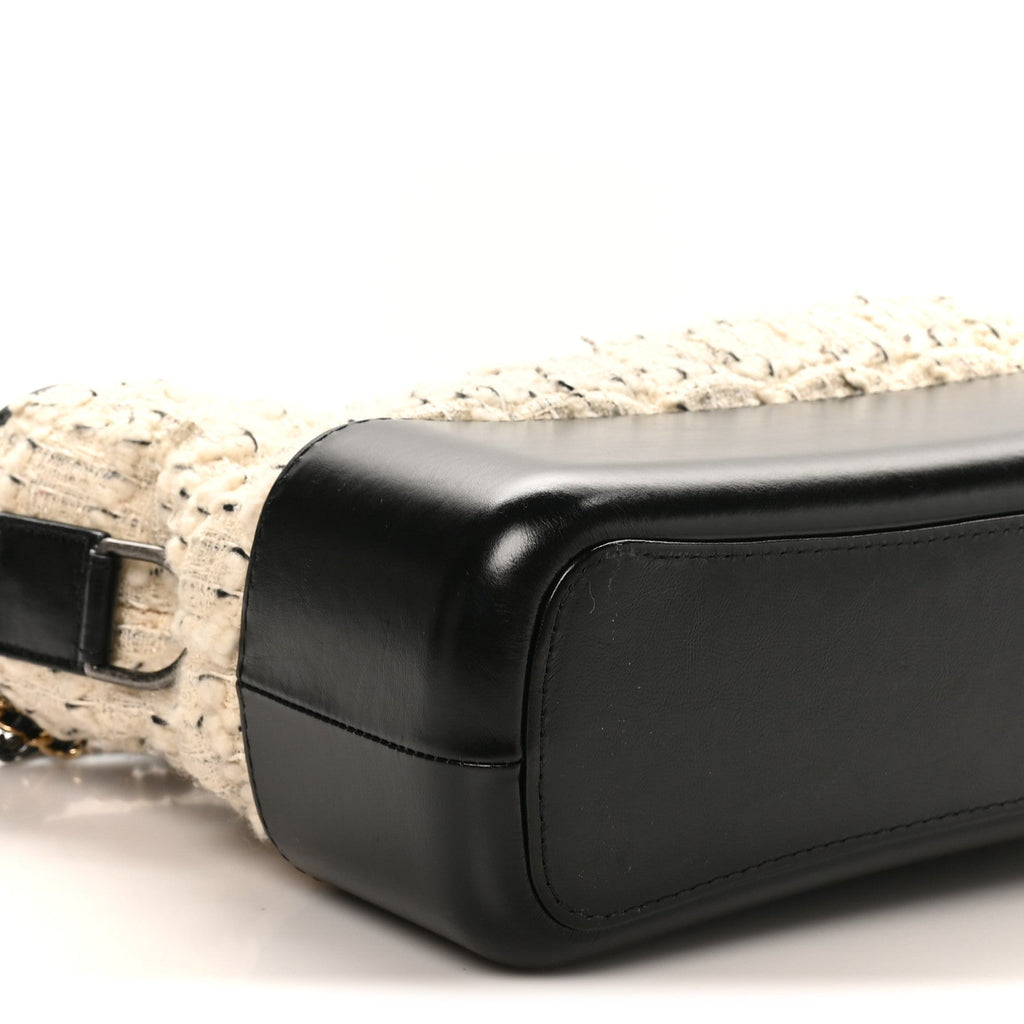 Chanel Tweed Calfskin Quilted Medium Gabrielle Hobo Ivory Black