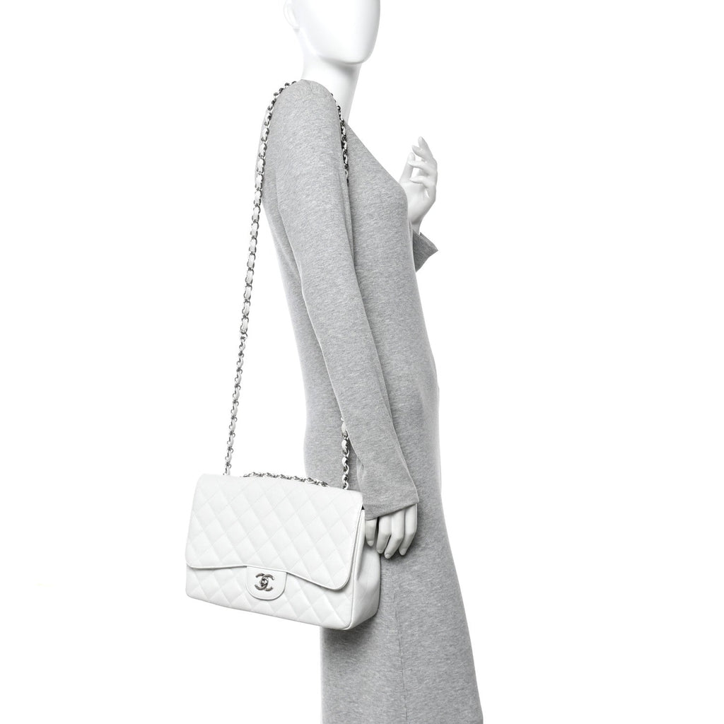 Chanel Caviar Quilted Jumbo Single Flap White