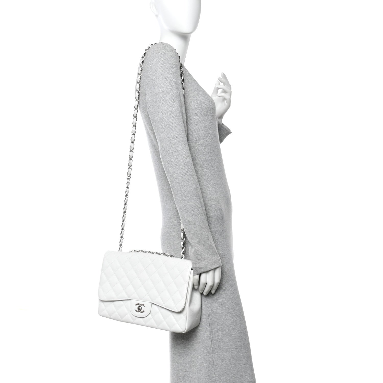 Chanel Caviar Quilted Jumbo Single Flap White