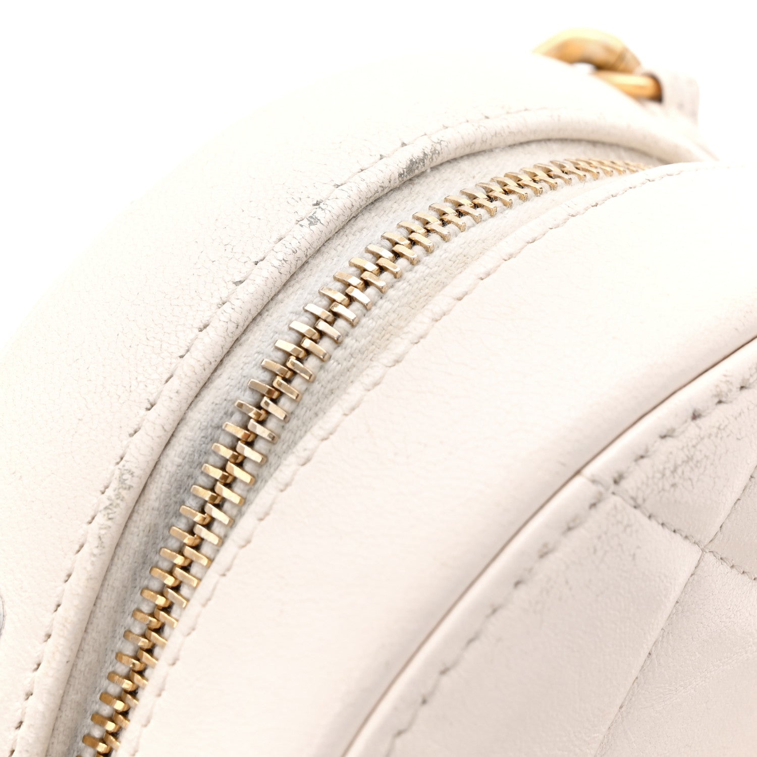 Chanel Shiny Goatskin Quilted Chanel 19 Round Clutch With Chain White