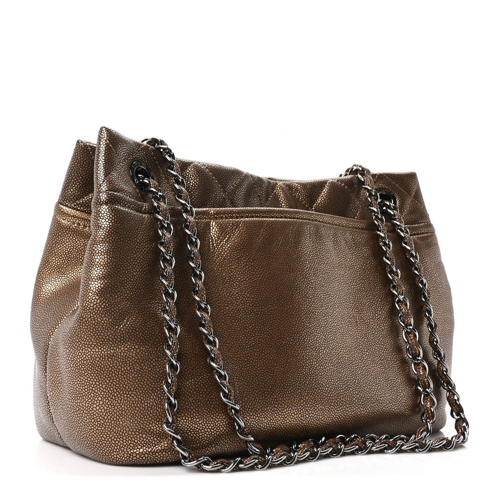 Chanel Metallic Caviar Quilted Large Timeless CC Soft Tote Bronze